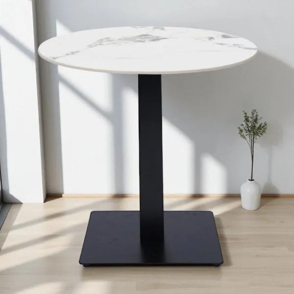 Tavolo pub ristorante bar rotondo 70 cm Top esterno effetto Marmo Bianco H 75