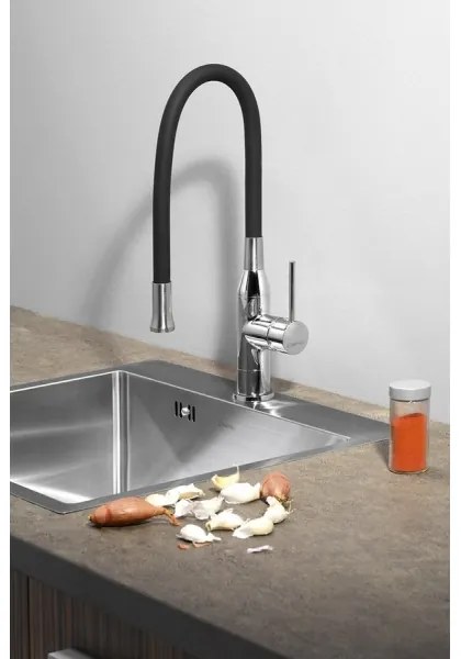 Sapho - Rubinetto per lavello con braccio flessible SILI nero/ottone