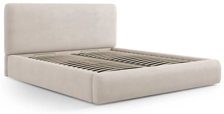 Letto matrimoniale imbottito beige con contenitore e doghe 140x200 cm Colonel - Cosmopolitan Design
