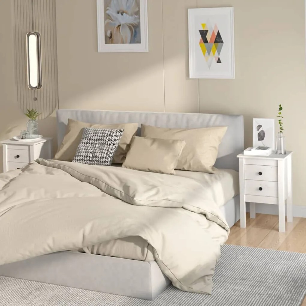 Comodini 2 Pz Bianca 40x35x61,5 Cm İn Legno Massello Di Pino /