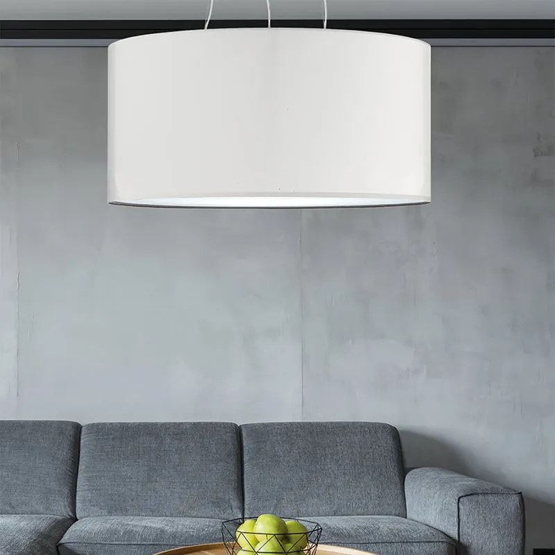Lampadario Moderno Cilindro teletta bianca bianco paralume bianco e bianco sporco E27 Ø80cm