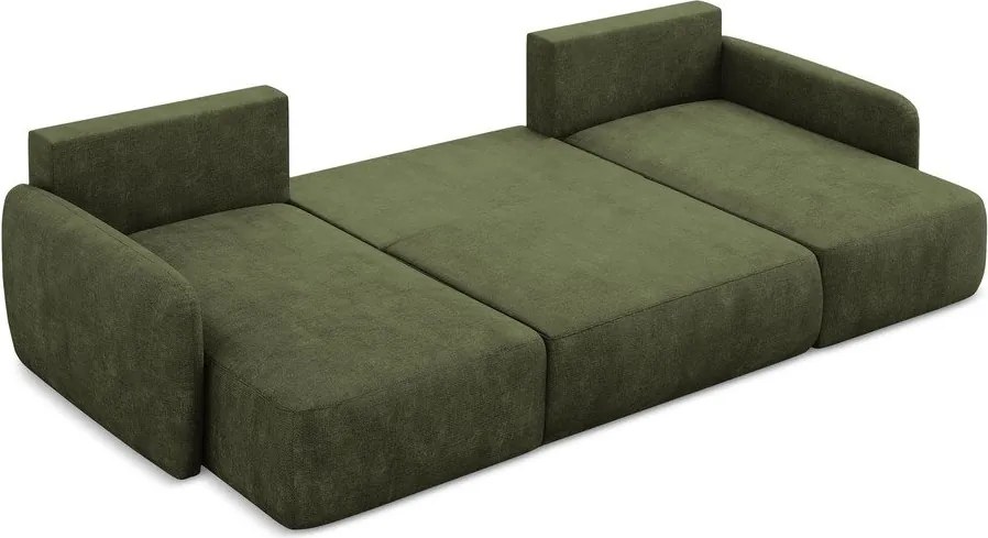 Divano angolare verde allungabile/con contenitore (a U) con rivestimento in ciniglia Lilo – Makamii