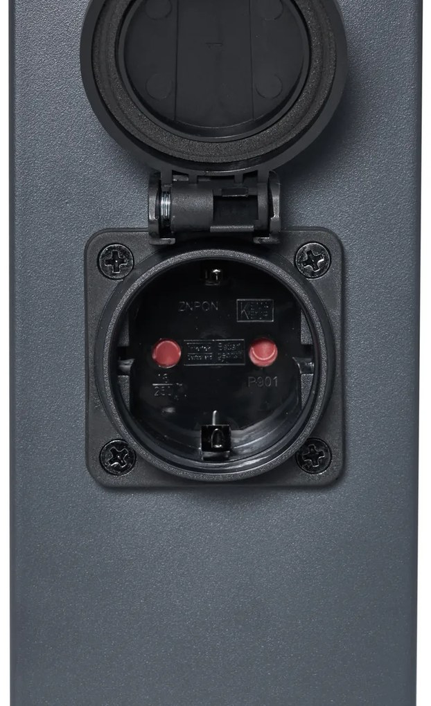 Lampada da esterno grigio scuro con vetro fumé 45cm IP44 con presa e sensore di movimento - Malios