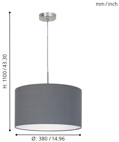 Eglo 31573 - Lampadario a sospensione con filo PASTERI 1xE27/60W/230V