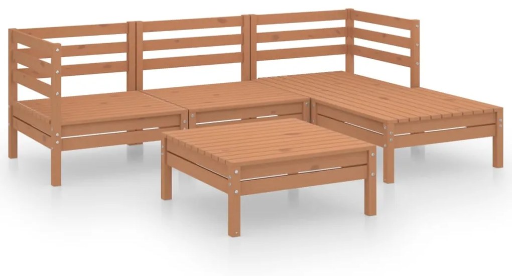 Set Divani da Giardino 5 pz in Legno Massello di Pino Miele