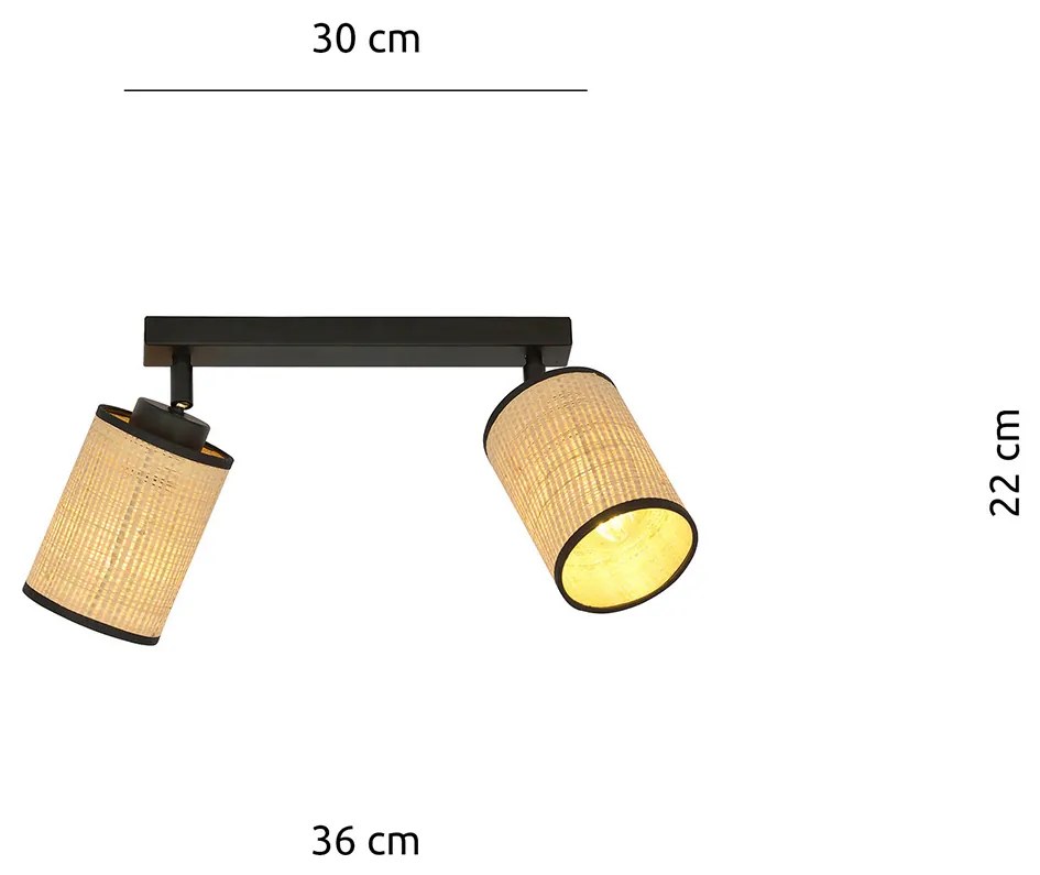 Plafoniera Spot 2 Luci Bronx In Acciaio Nero E Rattan Paralumi Regolabili