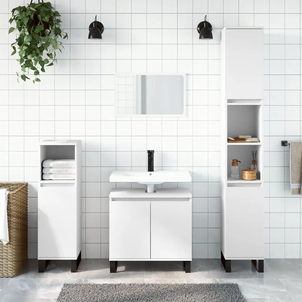 Set Di Mobili Da Bagno 3 Pz Bianco İn Legno Multistrato /