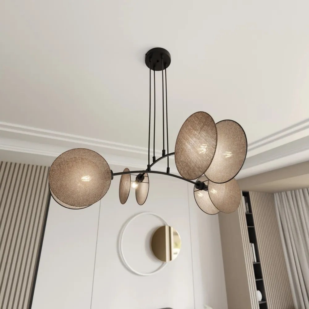 Lampadario a Sospensione MOTIF 4 in Acciaio e Tessuto 4xE27 Colore del corpo Rattan