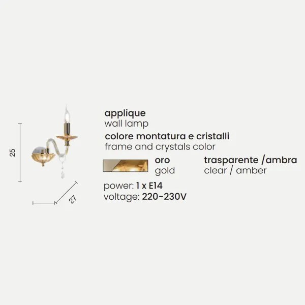 Applique CECILIA 27x25 cm in cristallo Ambra 1 luce