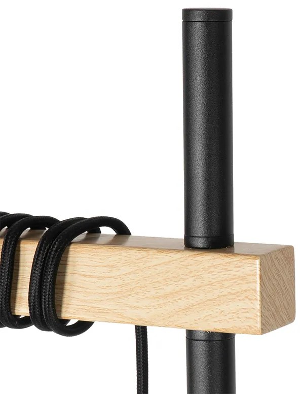 Lampada da terra rustica nera con legno 2 luci - Chon