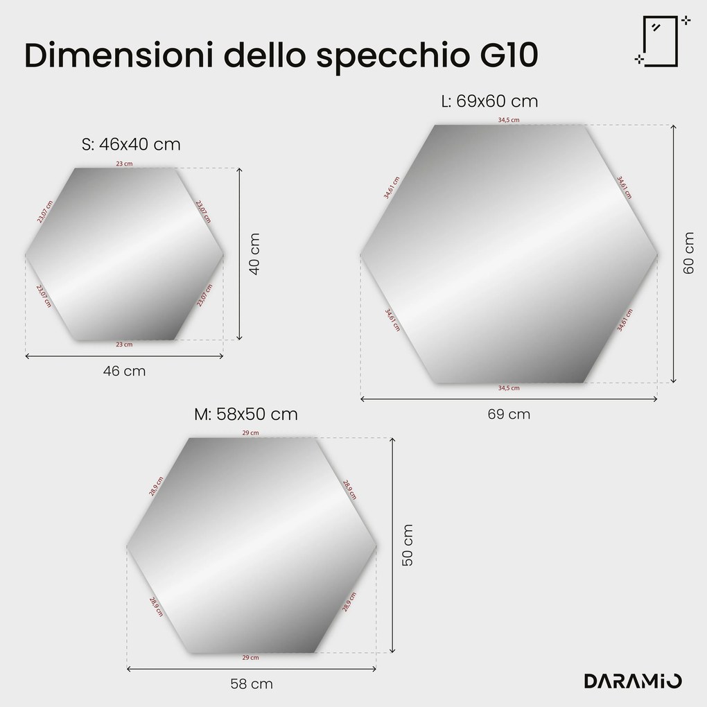 Specchio asimmetrico con luce LED G10