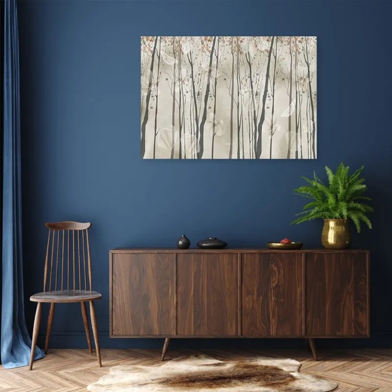 Quadro su tela, Alberi fiori e farfalle  Dimensioni Tappeti 60x40