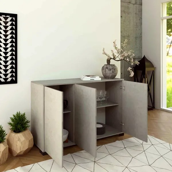 Madia in legno a 3 ante e 2 vani con ripiani 130 cm KYLA Grigio