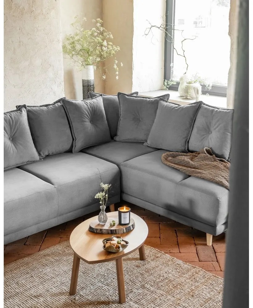 Divano letto in velluto a coste grigio (angolo destro) Lazy Lukka - Miuform