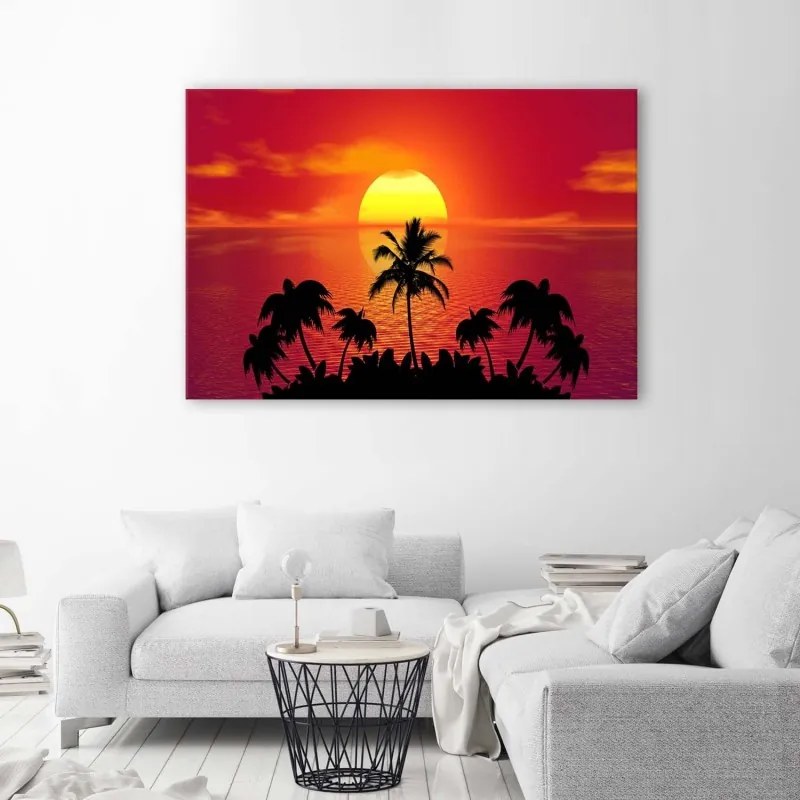 Quadro su tela, Palme tropicali al tramonto  Dimensioni 100x70