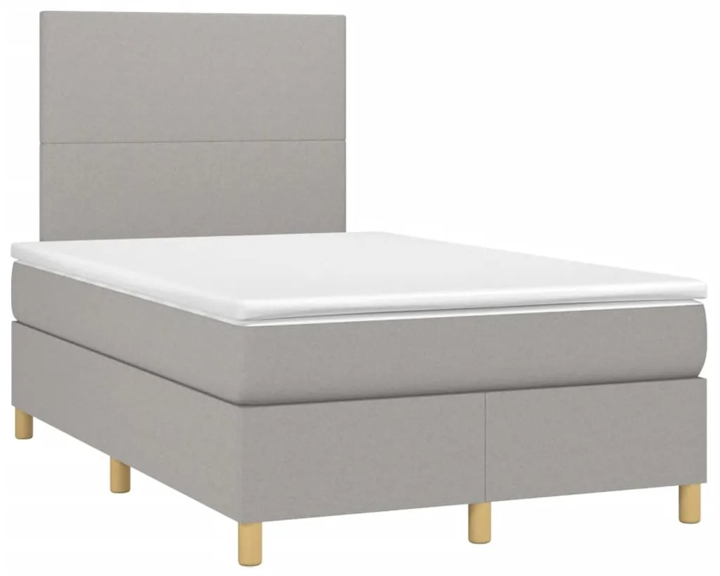 Letto a molle materasso e led grigio chiaro 120x190 cm tessuto