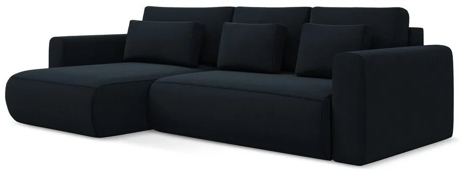 Divano angolare blu scuro allungabile/con contenitore (con penisola a sinistra/con chaise lounge) con rivestimento in velluto Kapua – Makamii