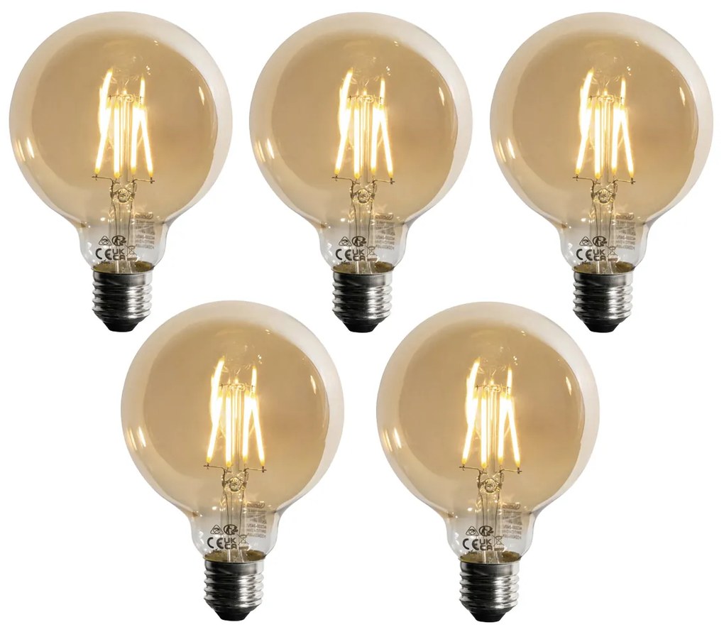 Set da 5 Lampadine LED E27 dimmerabili a 3 fasi Oro G95 4W 450 lm 2700K
