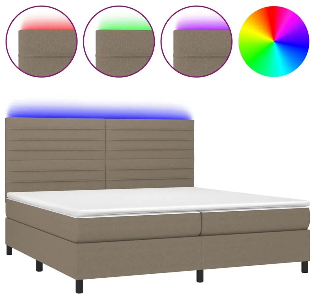 Letto a molle materasso e led tortora 200x200cm in tessuto