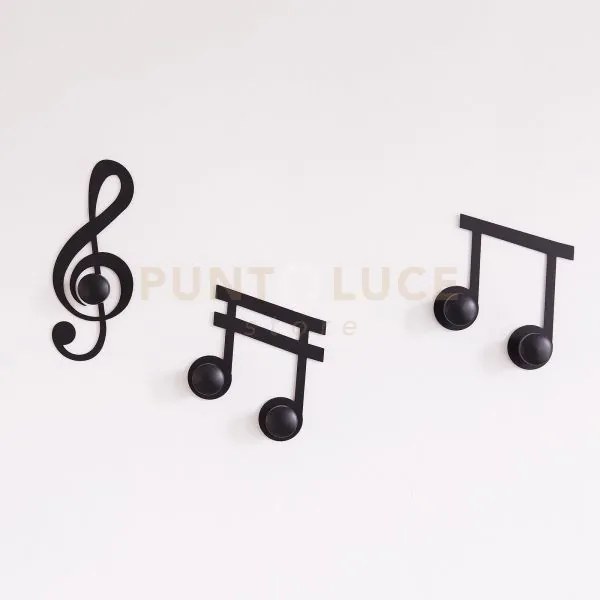 Set appendiabiti a muro di design note musicali (3pz) nero