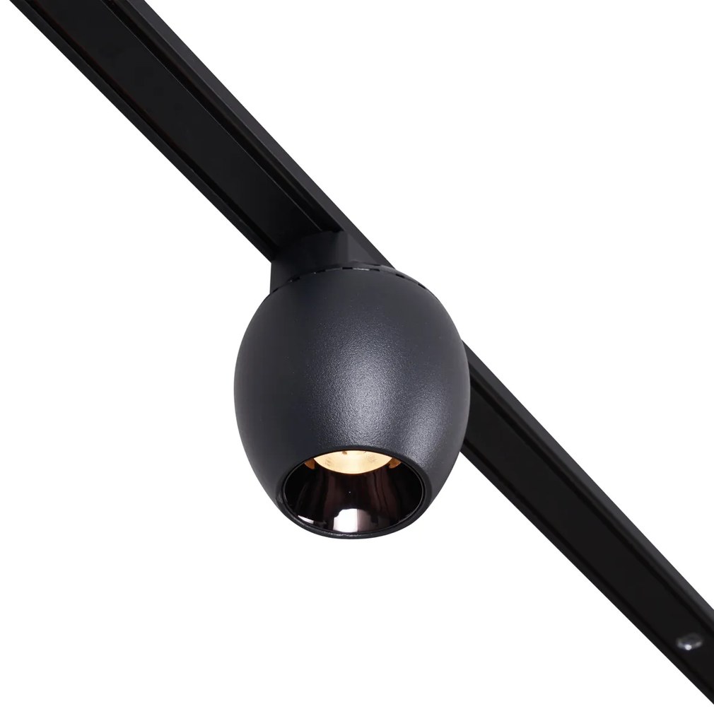 Sistema di illuminazione su binario moderno con 4 faretti neri monofase - Magnetic Zagaye