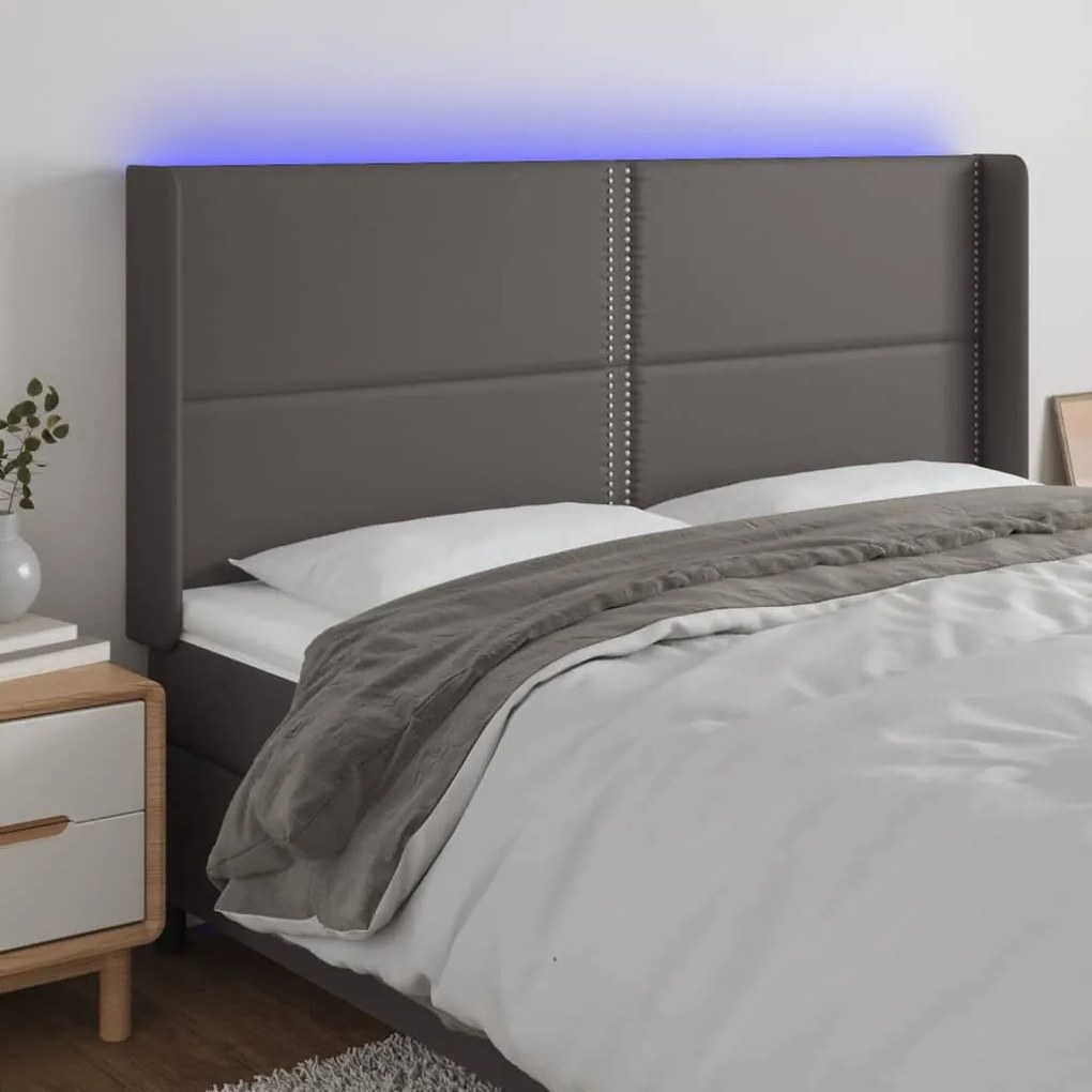 Testiera A Led Grigio 203x16x118/128 Cm İn Similpelle /