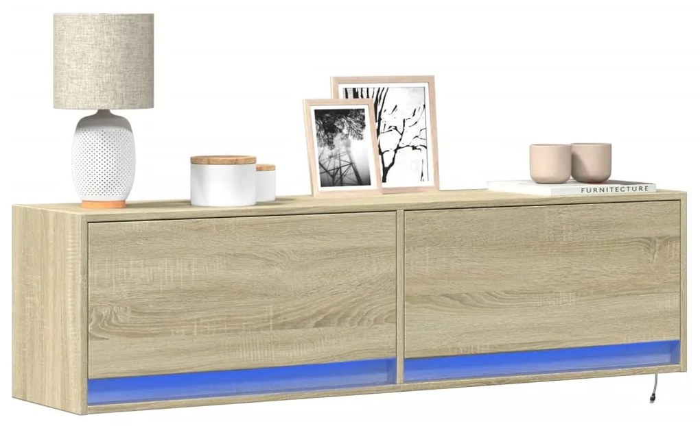 Mobile Tv A Parete Con Luci Led Rovere Sonoma 140x31x38 Cm /