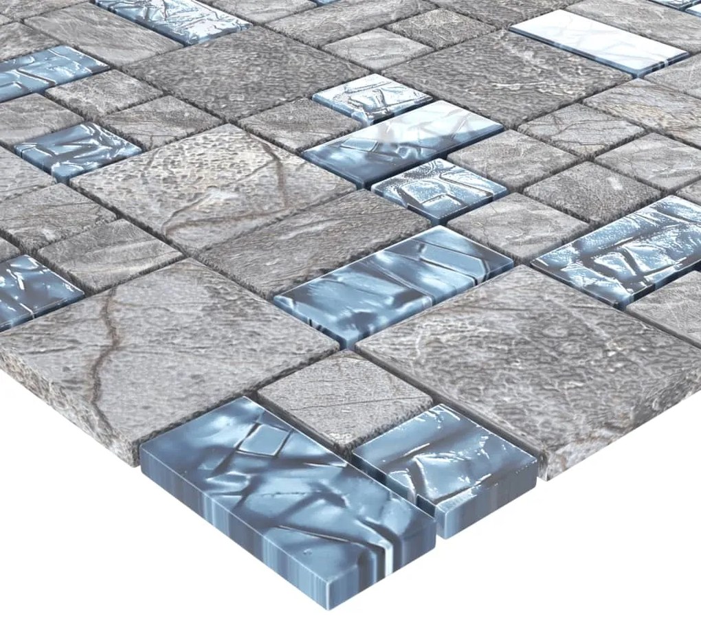 Piastrelle Mosaico 11 pz Grigio e Blu 30x30 cm in Vetro