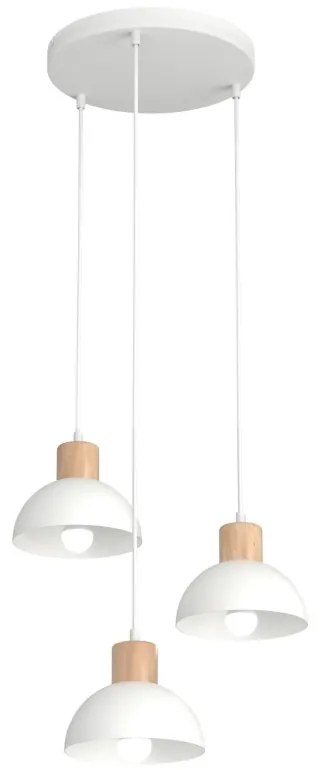 Lampada a sospensione SECO 3 PREMIUM in acciaio e legno 3xE27 Colore del corpo Bianco