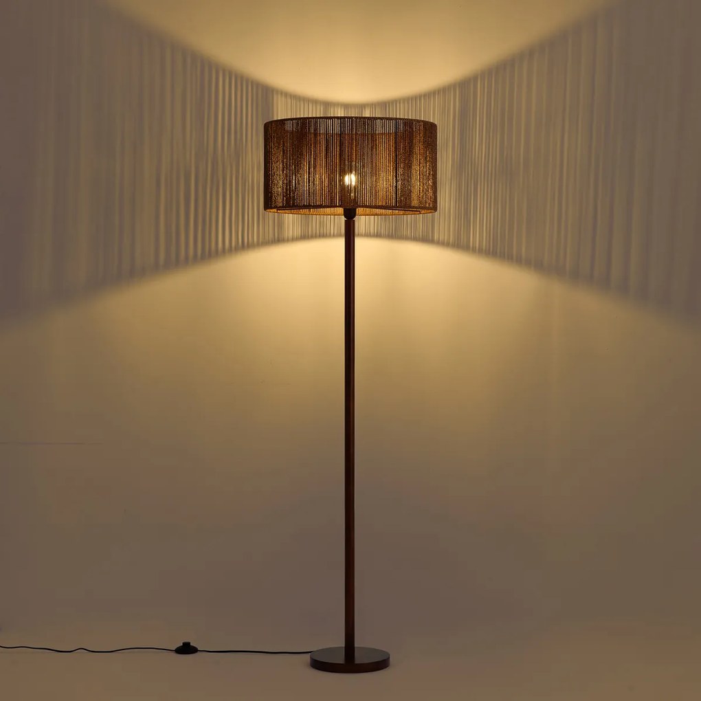 Lampada da terra in legno di noce con paralume in corda di carta marrone 50/50/25 - Mels