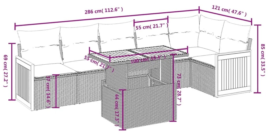 Set Divani da Giardino con Cuscini 7pz Nero Polyrattan