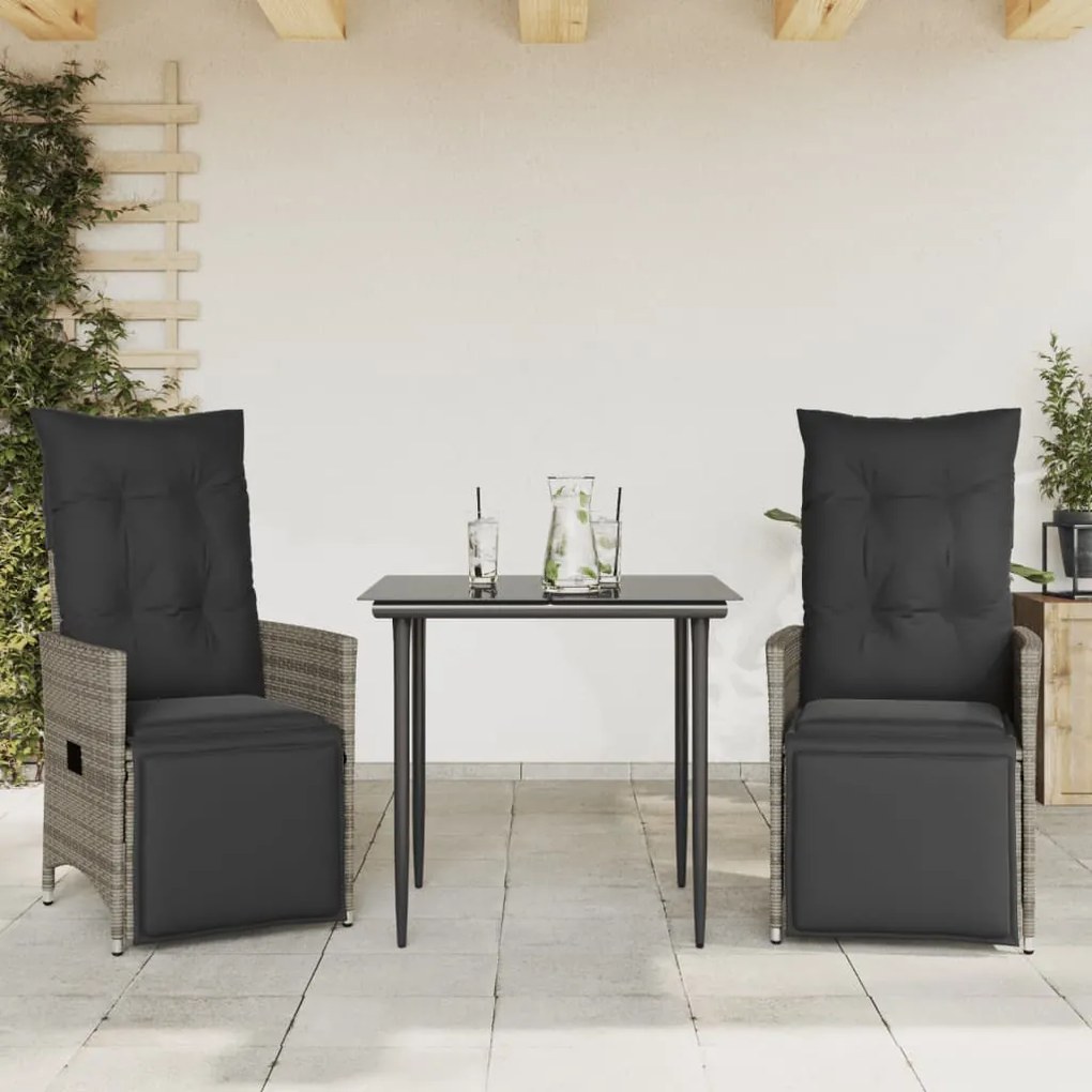 Sedie da giardino reclinabili 2 pz e cuscini grigio polyrattan