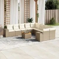 Set Divani da Giardino 11 pz con Cuscini Beige in Polyrattan 3257969