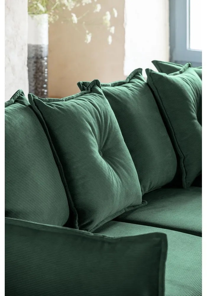 Divano letto in velluto a coste verde (angolo destro) Lazy Lukka - Miuform