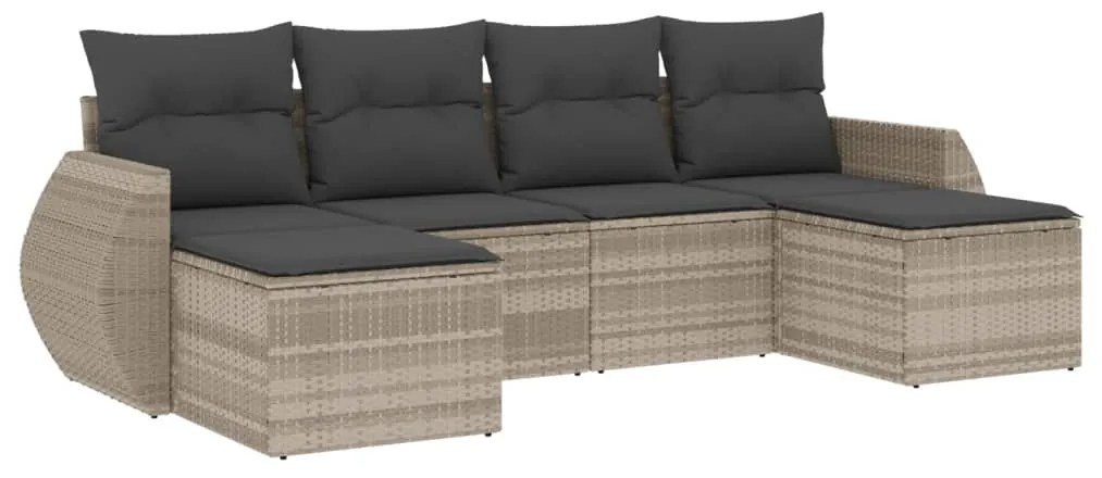 Set divano da giardino 6pz con cuscini grigio chiaro polyrattan