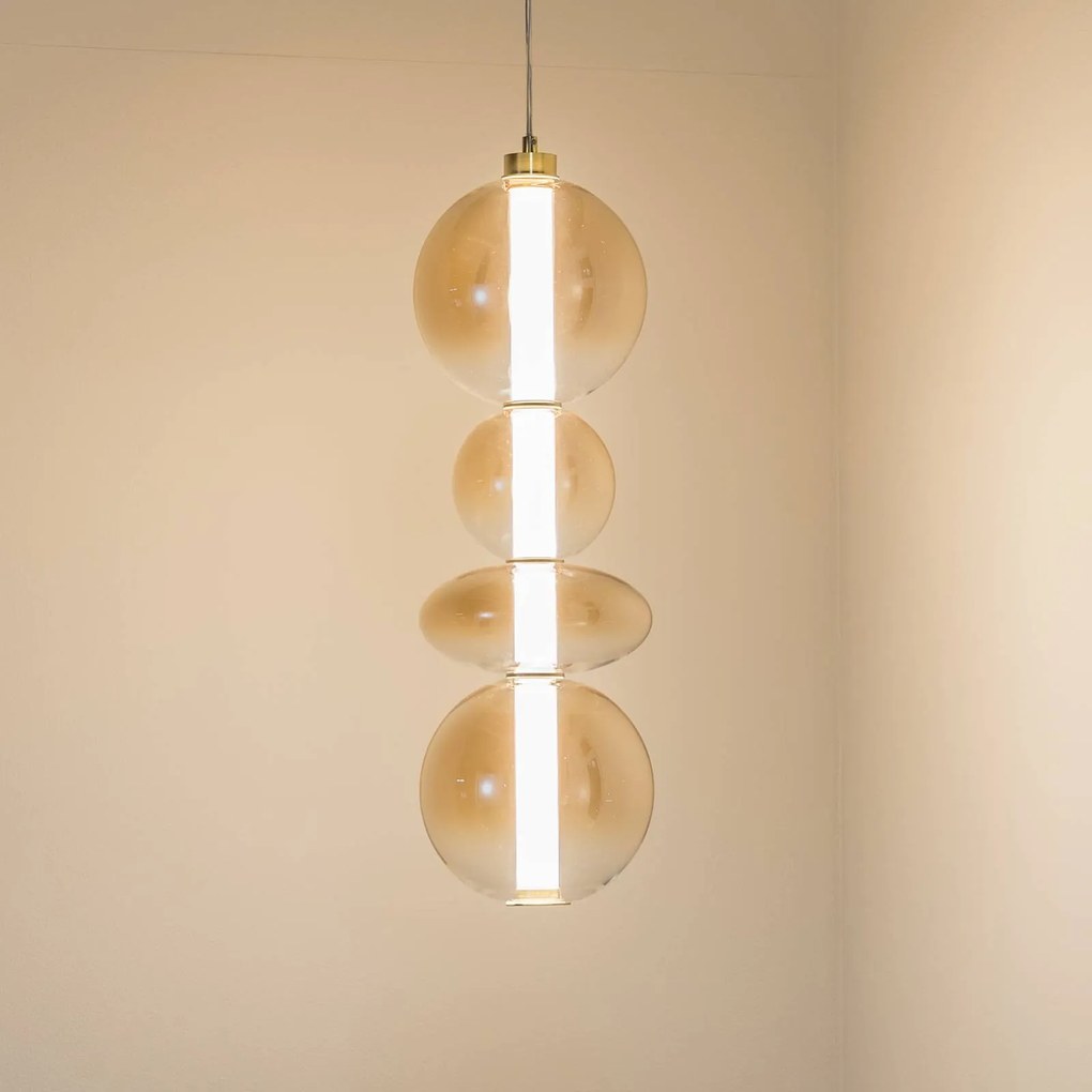 Eko-Light Lampada LED a sospensione Daphne, vetro ambra trasparente, altezza 62 cm