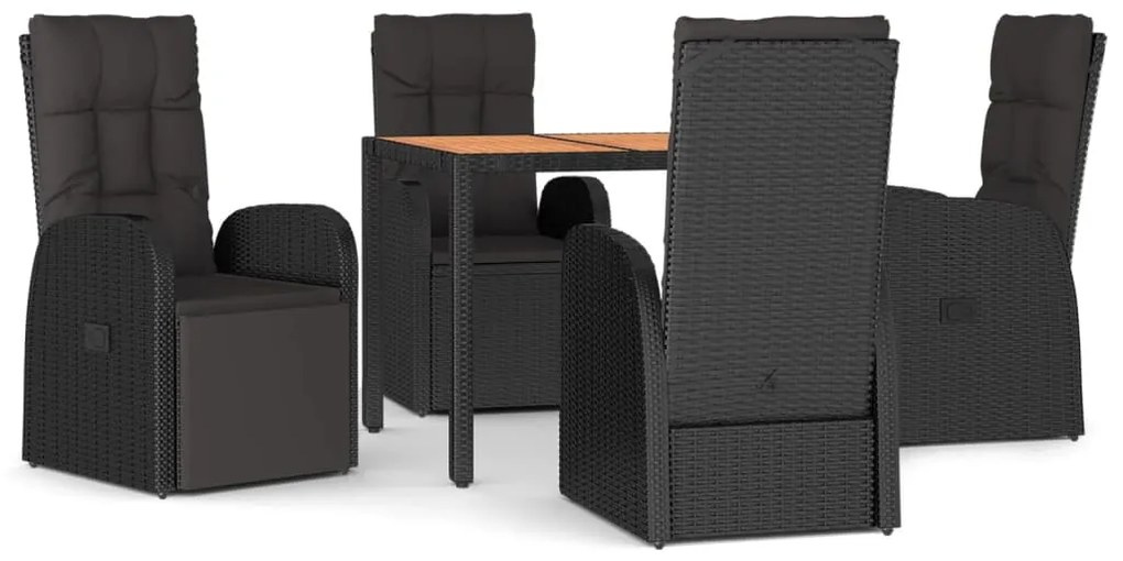 Set da pranzo da giardino 5 pz nero con cuscini in polyrattan