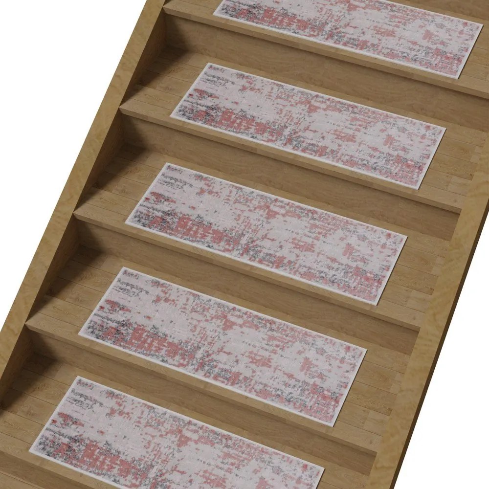 Passatoia per scale rosa e grigio in cotone set da 16 pz 25x65 cm Milano Pembe - Vitaus