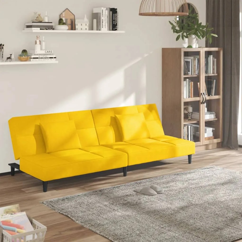 Divano Letto A 2 Posti Con 2 Cuscini Giallo İn Velluto /