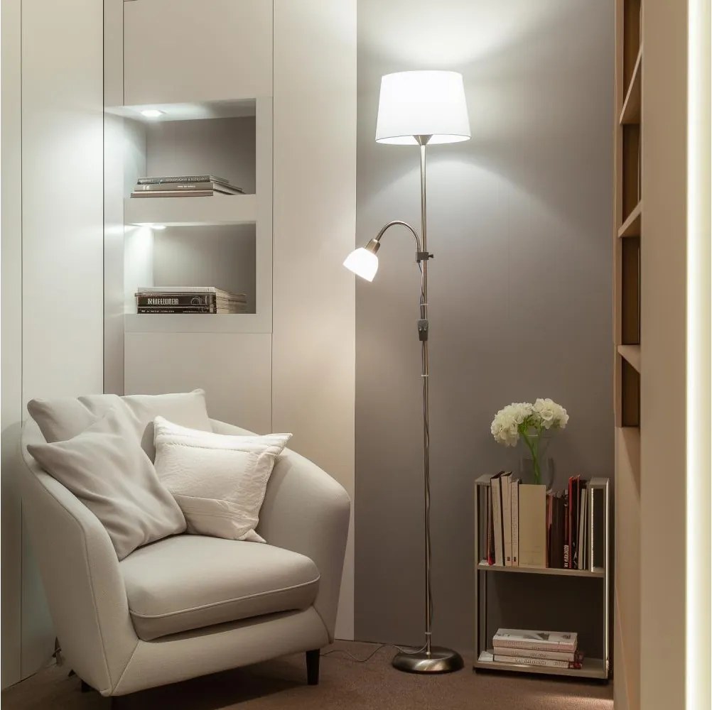 Brilagi - Lampada da terra CERIA 1xE27/100W/230V + 1xE14/25W cromo satinato/bianco