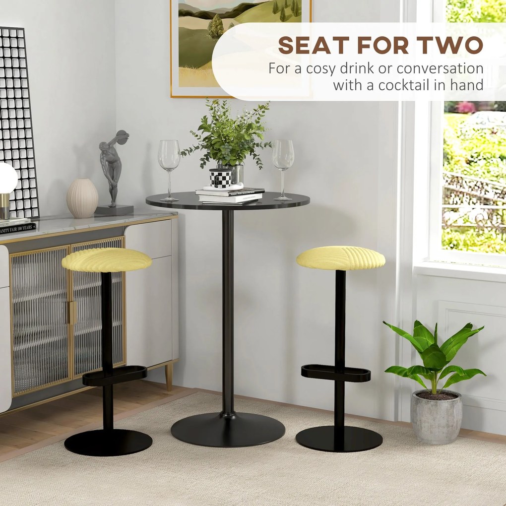 Tavolo Alto da Bar Moderno Rotondo con Base Ø70x102 cm in Acciaio e Piano in MDF Nero...