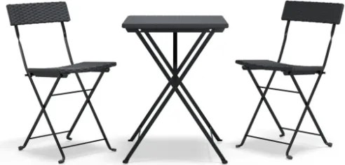 Set Pieghevole da Bistrò 3 pz Nero in Polyrattan