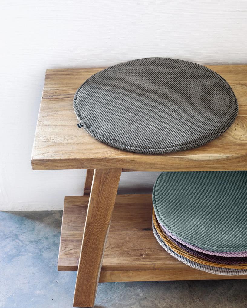 Kave Home - Cuscino rotondo per sedia Sora velluto a coste grigio Ã˜ 33 cm