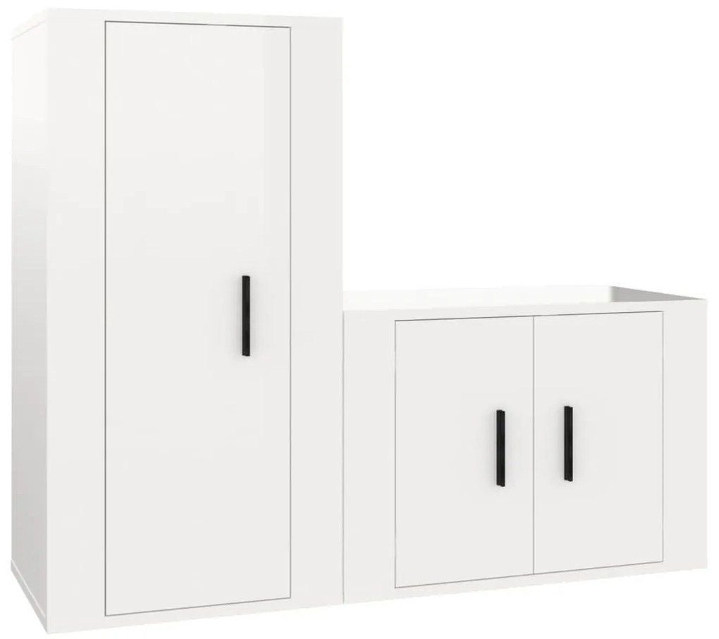 Set di mobili porta tv 2 pz bianco lucido in legno multistrato