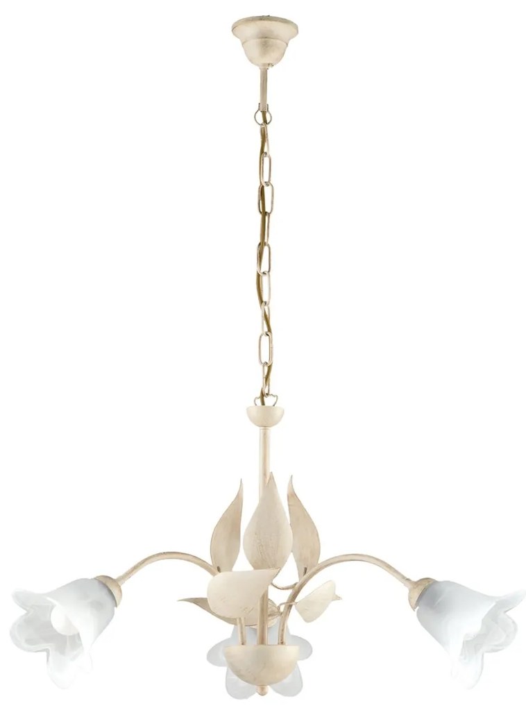 Lampadario 3 Luci Olga Avorio Oro Stile Ferro Battuto Vetro BeLight