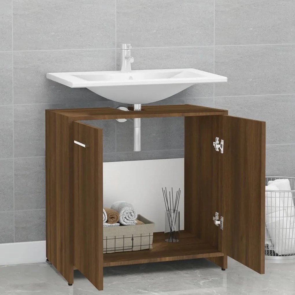 Armadietto bagno rovere marrone 60x33x60cm legno ingegnerizzato
