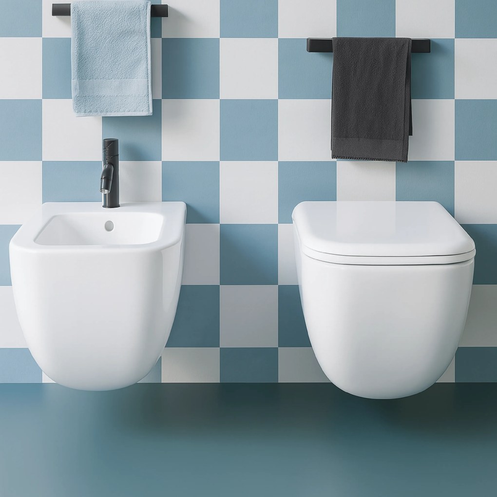Coppia Di Sanitari Sospesi Ceramica Cielo "Shui Comfort" Bianco Lucido