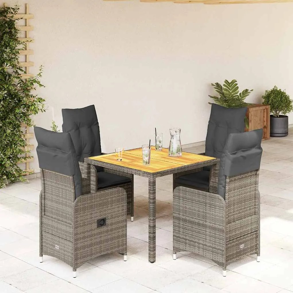 Set Bistrò Da Giardino 5 Pz Con Cuscini İn Polyrattan Grigio /