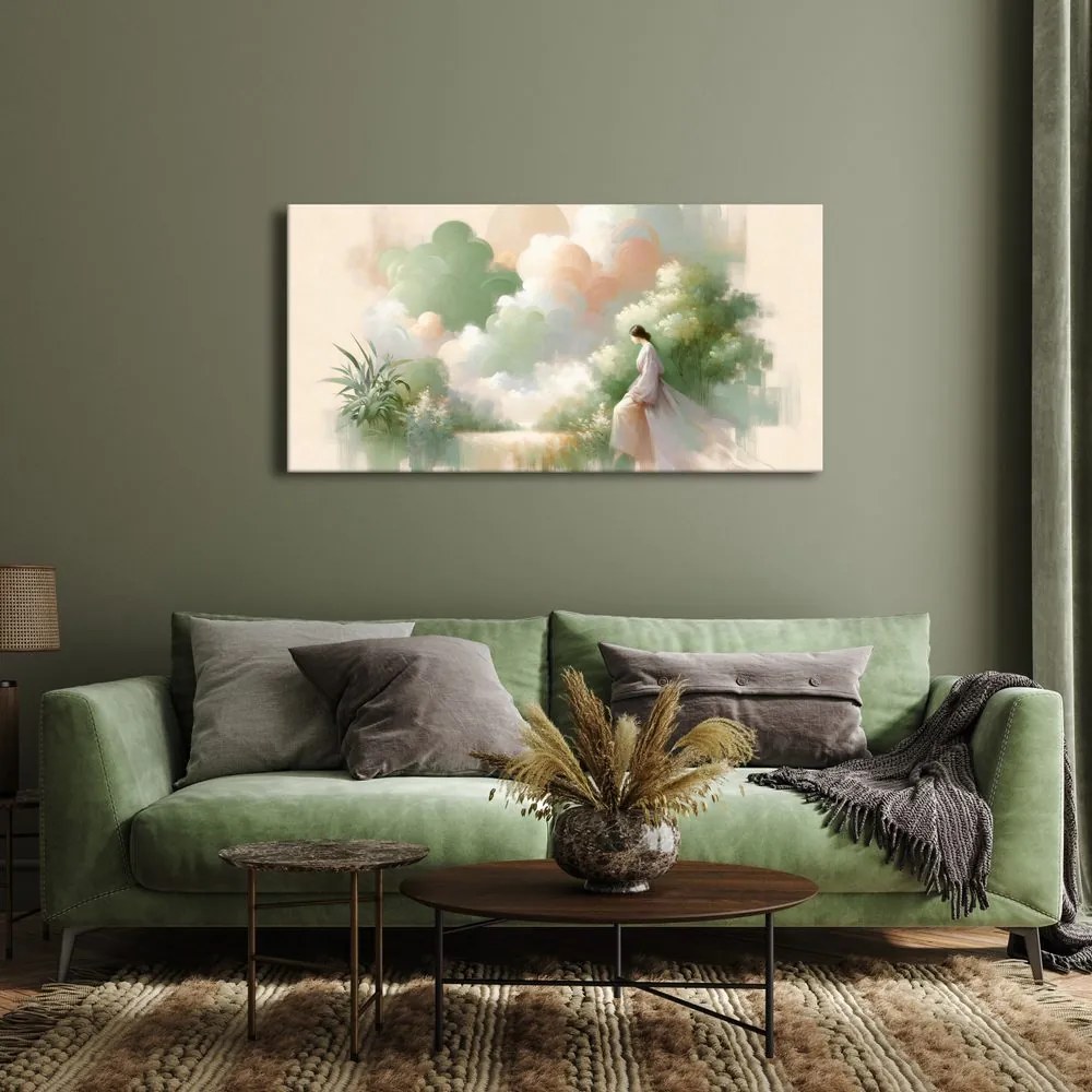 Quadro su tela – Donna sognante in toni pastello
