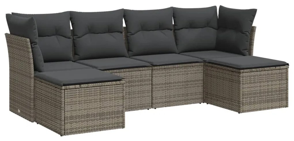 Set Divano da Giardino 6 pz con Cuscini Grigio in Polyrattan